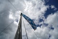 Bavarian flag flies against a blue white sky on a summer day in Bavaria Royalty Free Stock Photo