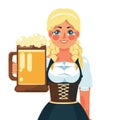 Bavarian german barmaid holding big mug of beer vector graphics