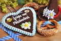 Bavarian gingerbread heart with soft pretzels