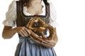 Bavarian girl holding Oktoberfest Pretzel Royalty Free Stock Photo