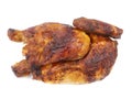 Bavarian grilled, roasted half chicken isolated on white background