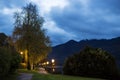Bavarian lake Schliersee with dramatic clouds at night