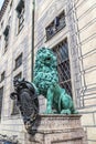 bavarian lion statue in front of residence palace at odeonsplatz