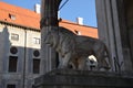 Bavarian lion statue at Munich Alte Residenz palace in Odeonplatz. Munich, Bavaria, Germany