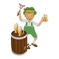 Bavarian man with beer cups and sausage