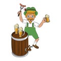 Bavarian man with beer cups and sausage