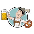 Bavarian man with beer and pretzel