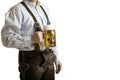 Bavarian man hold beer stein at Oktoberfest Royalty Free Stock Photo