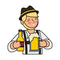 bavarian man holding bottle beer and glass cup Royalty Free Stock Photo