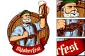 Vector Bavarian Oktoberfest Man Beer Glass Barrel Lager Foam Engraving Royalty Free Stock Photo