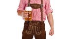 Bavarian man holds Oktoberfest beer stein Royalty Free Stock Photo