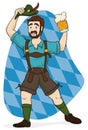 Bavarian Man with Lederhosen Clothes Celebrating Oktoberfest, Vector Illustration