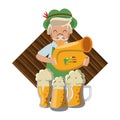 Bavarian man trumpet and beer cups