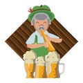 Bavarian man with trumpet and beers