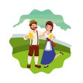 bavarian man and woman with beers landscape