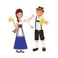 bavarian man and woman with cold beers