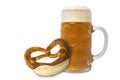 Bavarian Oktoberfest beer glass and pretzel