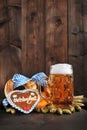 Bavarian Oktoberfest soft pretzel with beer Royalty Free Stock Photo