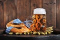 Bavarian Oktoberfest soft pretzel with beer Royalty Free Stock Photo