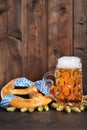 Bavarian Oktoberfest soft pretzel with beer Royalty Free Stock Photo