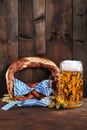 Bavarian Oktoberfest soft pretzel with beer Royalty Free Stock Photo