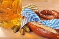 Bavarian Oktoberfest soft pretzel with beer Royalty Free Stock Photo