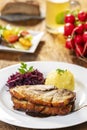 bavarian roasted pork with dumpling Royalty Free Stock Photo