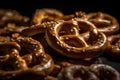 Bavarian salted pretzels on a black background. - made with generative AI tools