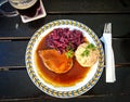 Bavarian Sauerbraten of beef, bread dumplings