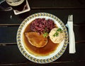 Bavarian Sauerbraten of beef, bread dumplings Royalty Free Stock Photo