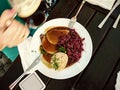 Bavarian Sauerbraten of beef, bread dumplings Royalty Free Stock Photo