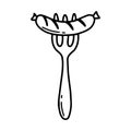 Bavarian sausage on a fork. Vector illustration. German snack. Sausage for beer. Grilled sausage. Royalty Free Stock Photo