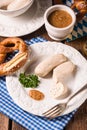 Bavarian sausage with pretzel, sweet mustard Royalty Free Stock Photo