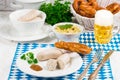 Bavarian sausage with pretzel, sweet mustard and beer Royalty Free Stock Photo