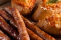 Bavarian sausages with canapes closeup
