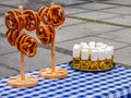 Bavarian snack beer with pretzels in the beer garden