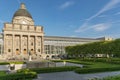 24 May 2019 Munich, Germany - The Bavarian State Chancellery `Bayerische Staatskanzlei` building in Munich, blue sky and green fol