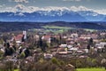 Bavarian town with Foehn wind and the alps Royalty Free Stock Photo