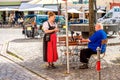 Bavarian waitress outdoors