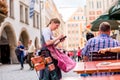 Bavarian waitress outdoors Royalty Free Stock Photo