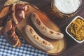 The bavarian weisswurst, pretzel and mustard Royalty Free Stock Photo