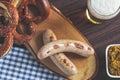 The bavarian weisswurst, pretzel and mustard Royalty Free Stock Photo