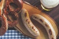 The bavarian weisswurst, pretzel and mustard Royalty Free Stock Photo