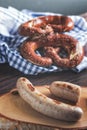 The bavarian weisswurst, pretzel and mustard Royalty Free Stock Photo