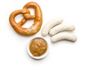 The bavarian weisswurst, pretzel and mustard. Royalty Free Stock Photo