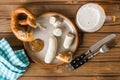 The bavarian weisswurst, pretzel and mustard. Royalty Free Stock Photo