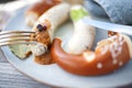 Bavarian white sausage with pretzel Royalty Free Stock Photo
