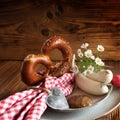 Bavarian white sausage with salt pretzel Royalty Free Stock Photo