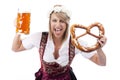 Bavarian woman with beer in traditional costume Royalty Free Stock Photo