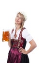 Bavarian woman with beer in traditional costume Royalty Free Stock Photo